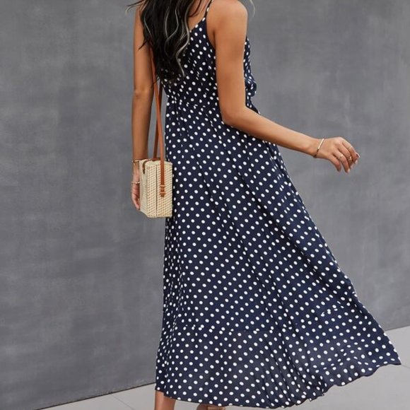 Button down Drawstring Waist Polka Dot Cami Dress - Picture 2 of 6